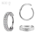 Pack of 3 Titanium hinged segment rings with a double line of outward facing prong set CZ stones, Thickness 1.2mm - G23 ASTM F-136 implant grade titanium body jewelry