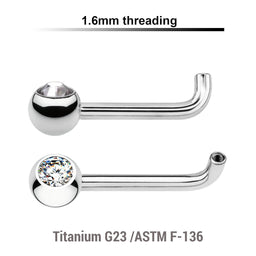 Pack of 5 titanium internally threaded Christina barbell post with a rise of 2.5mm, and one 5mm upward facing bezel set jewel ball, thickness 1.6mm