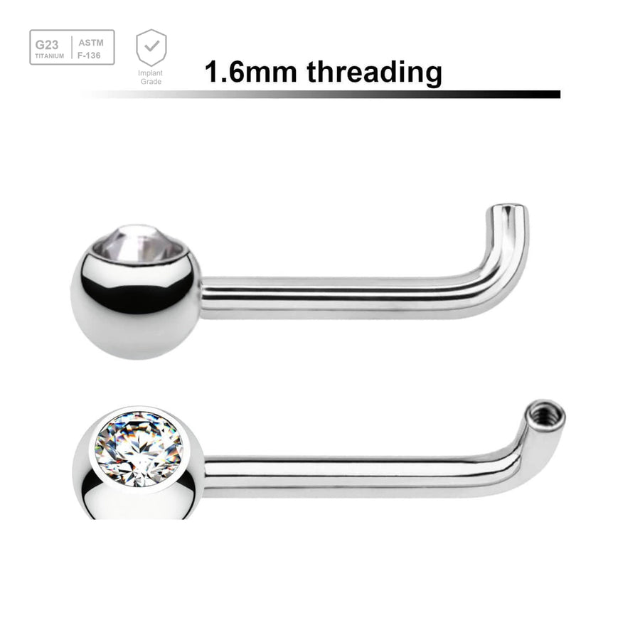 Pack of 5 titanium internally threaded Christina barbell post with a rise of 2.5mm, and one 5mm upward facing bezel set jewel ball, thickness 1.6mm - G23 ASTM F-136 implant grade titanium body jewelry