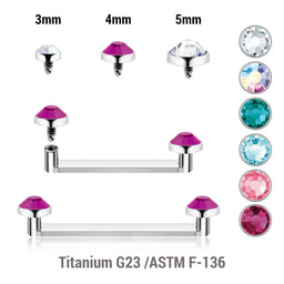Pack of 5 high polished titanium internally threaded flat surface barbells with a 90 degree angle and 2mm height, thickness 1.6mm and flat jewel tops