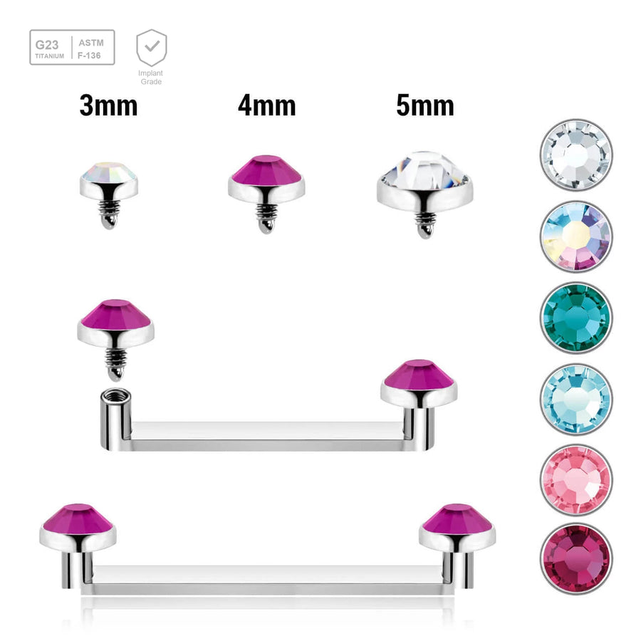 Pack of 5 high polished titanium internally threaded flat surface barbells with a 90 degree angle and 2mm height, thickness 1.6mm and flat jewel tops - G23 ASTM F-136 implant grade titanium body jewelry