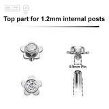 Pack of 5 high polished titanium Internally threaded labret tops in a flat flower shape with a single bezel set central crystal - G23 ASTM F-136 implant grade titanium body jewelry