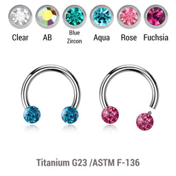 Pack of 5 high polished titanium internally threaded circular barbells, Thickness 1.2mm, with two 3mm multi-crystal balls with epoxy resin cover.