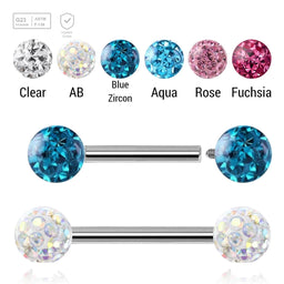 Pack of 5 high polished titanium internally threaded eyebrow barbells, Thickness 1.2mm, with two 4mm multi-crystal balls with epoxy resin cover. - G23 ASTM F-136 implant grade titanium body jewelry