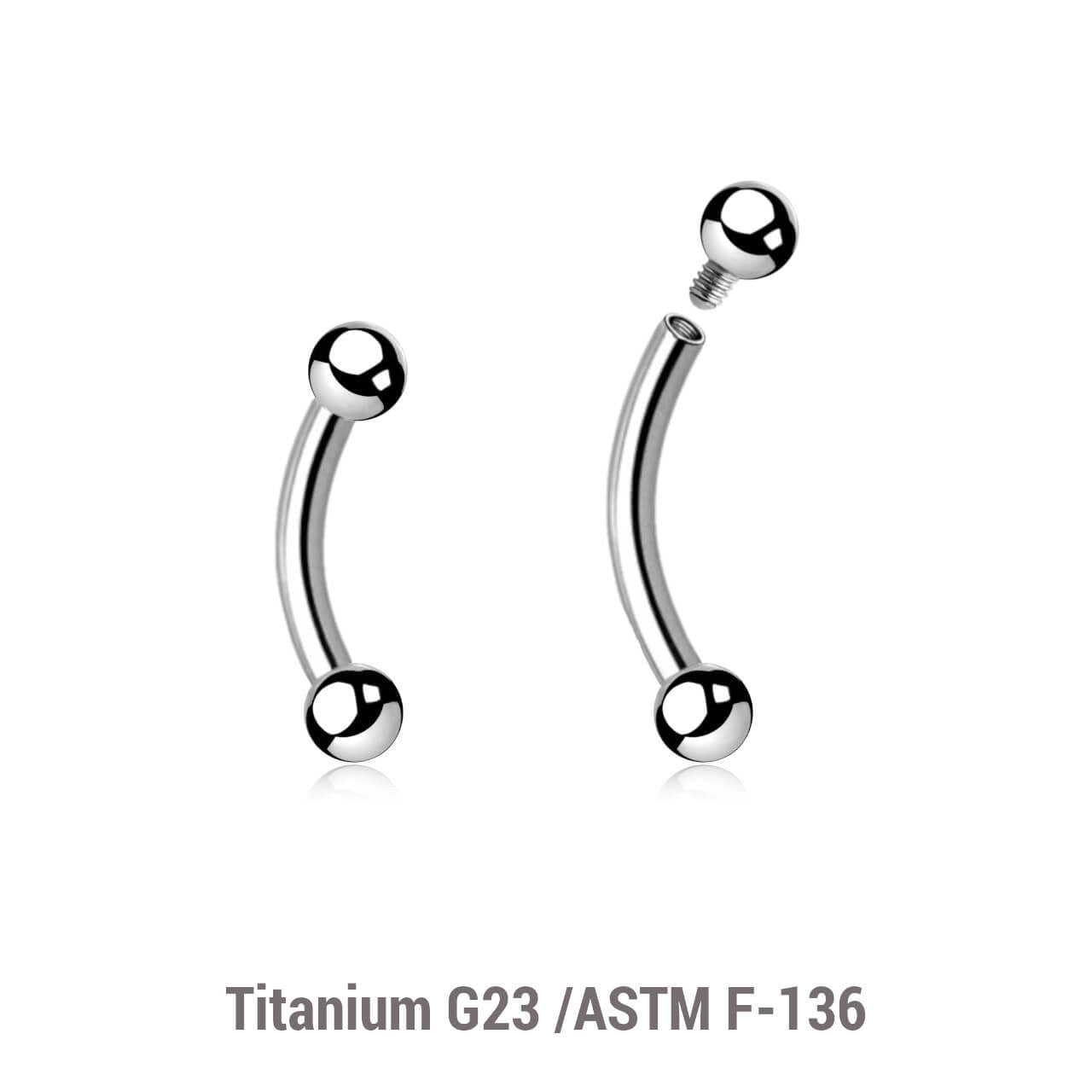Pack of 10 high polished titanium internally threaded bananas, Thickness 1.6mm, Ball size 3mm