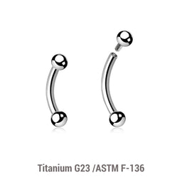 Pack of 10 high polished titanium internally threaded bananas, Thickness 1.6mm, Ball size 3mm