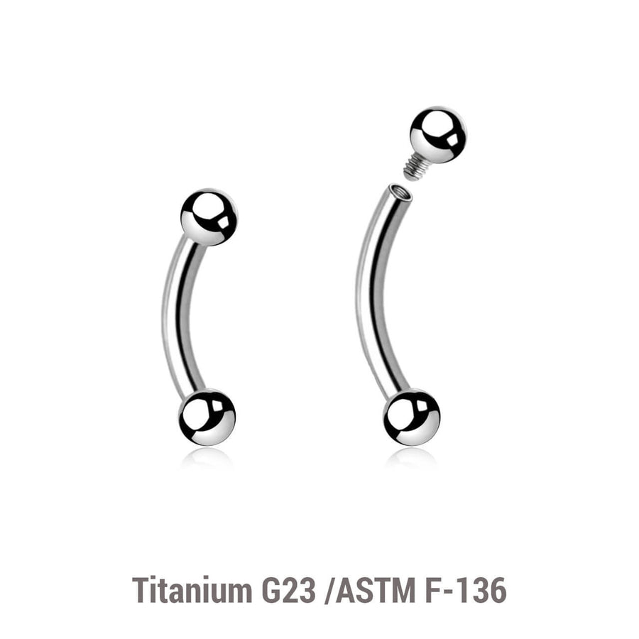 Pack of 10 high polished titanium internally threaded bananas, Thickness 1.6mm, Ball size 3mm