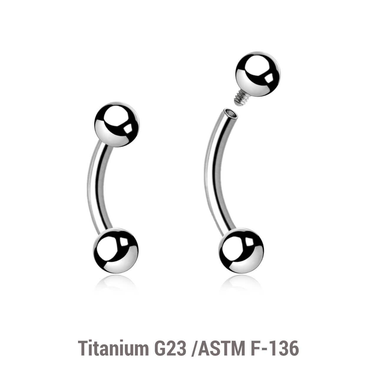 Pack of 10 high polished titanium internally threaded bananas, Thickness 1.6mm, Ball size 4mm