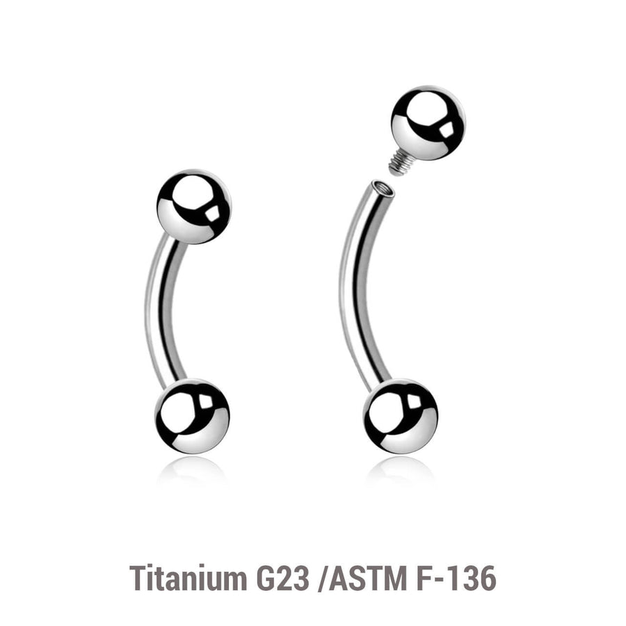 Pack of 10 high polished titanium internally threaded bananas, Thickness 1.6mm, Ball size 4mm