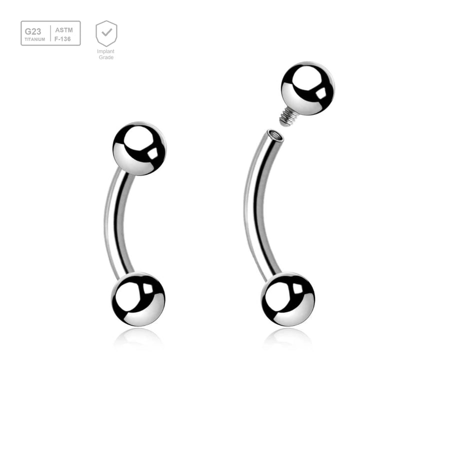 Pack of 10 high polished titanium internally threaded bananas, Thickness 1.6mm, Ball size 4mm - G23 ASTM F-136 implant grade titanium body jewelry