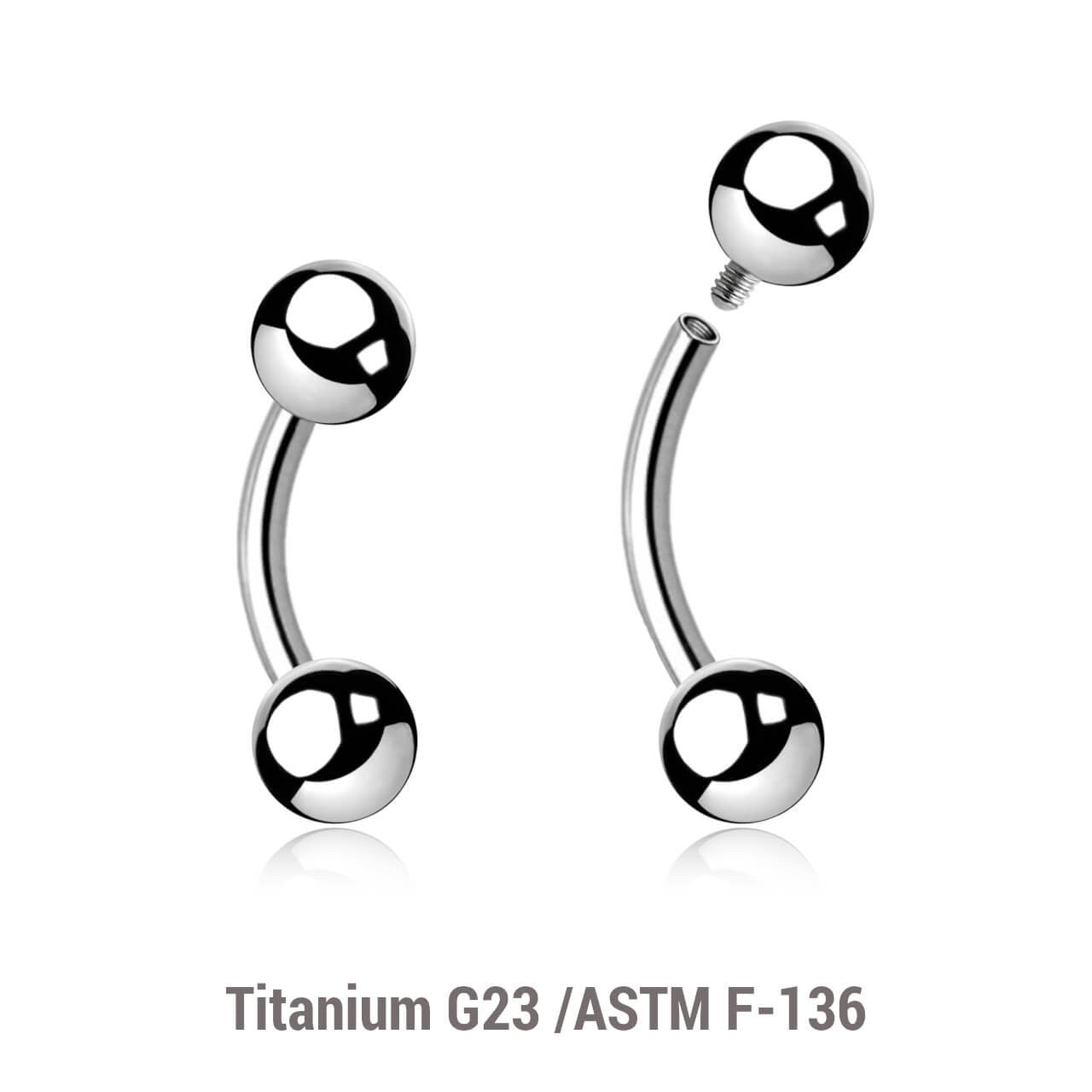 Pack of 10 high polished titanium internally threaded bananas, Thickness 1.6mm, Ball size 5mm