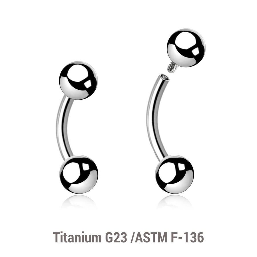 Pack of 10 high polished titanium internally threaded bananas, Thickness 1.6mm, Ball size 5mm