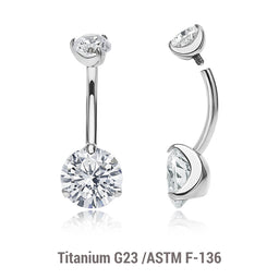 Wholesale pack of 3 high polished titanium internally threaded belly bananas, Thickness 1.6mm, with 5 mm and 8 mm round prong set CZ stones