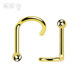 Pack of 5 PVD plated Titanium G23 nose screws with 2mm ball-shaped top, thickness 1mm