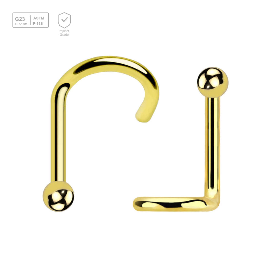Pack of 10 PVD plated Titanium G23 nose screws with 2mm ball-shaped top, thickness 1mm - G23 ASTM F-136 implant grade titanium body jewelry