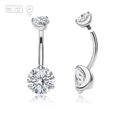 Wholesale pack of 3 high polished titanium internally threaded belly bananas, Thickness 1.6mm, with 5 mm and 8 mm round prong set CZ stones - G23 ASTM F-136 implant grade titanium body jewelry