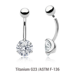 Wholesale pack of 3 high polished titanium internally threaded belly bananas, Thickness 1.6mm, with 5 mm titanium ball and lower 8 mm prong set round CZ stone