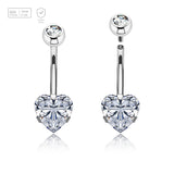 Wholesale pack of 3 high polished titanium internally threaded belly bananas, Thickness 1.6mm, with a lower 8mm heart shaped prong set CZ and a upper 5mm bezel set crystal ball. - G23 ASTM F-136 implant grade titanium body jewelry