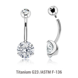 Wholesale pack of 5 high polished titanium internally threaded belly bananas, Thickness 1.6mm, with 5 mm + 8 mm bezel set crystal balls