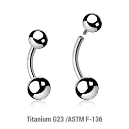 Pack of 10 high polished titanium internally threaded belly bananas, Thickness 1.6mm, Ball size 5 & 6mm