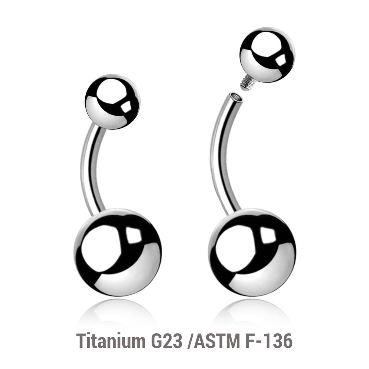 Pack of 10 high polished titanium internally threaded belly bananas, Thickness 1.6mm, Ball size 5 & 8mm