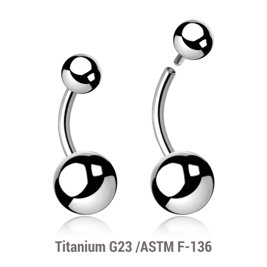 Pack of 10 high polished titanium internally threaded belly bananas, Thickness 1.6mm, Ball size 5 & 8mm