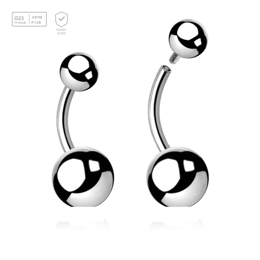 Pack of 10 high polished titanium internally threaded belly bananas, Thickness 1.6mm, Ball size 5 & 8mm - G23 ASTM F-136 implant grade titanium body jewelry