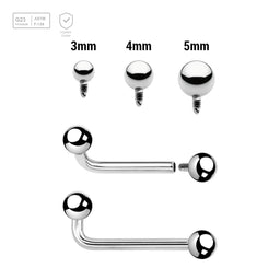 Pack of 5 high polished titanium internally threaded Christina barbells, thickness 1.6mm with 2.5mm rise and balls - G23 ASTM F-136 implant grade titanium body jewelry