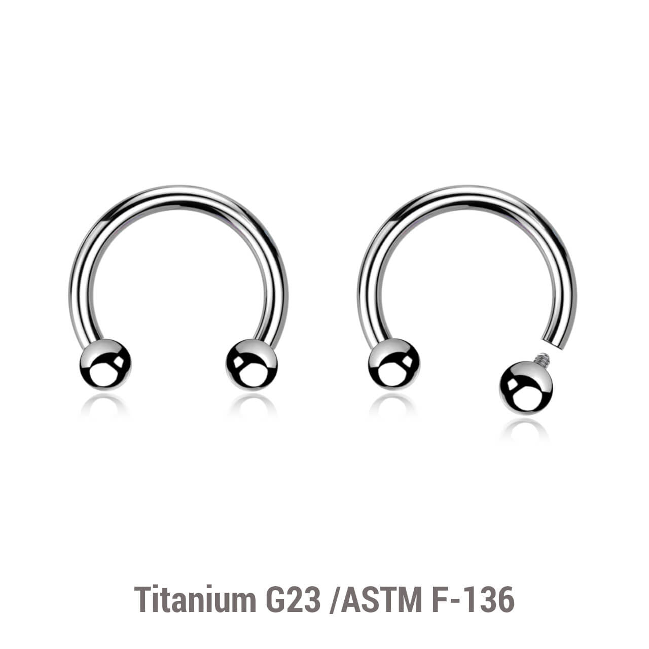 Pack of 10 high polished titanium internally threaded circular barbells, Thickness 1.2mm, Ball size 2.5mm