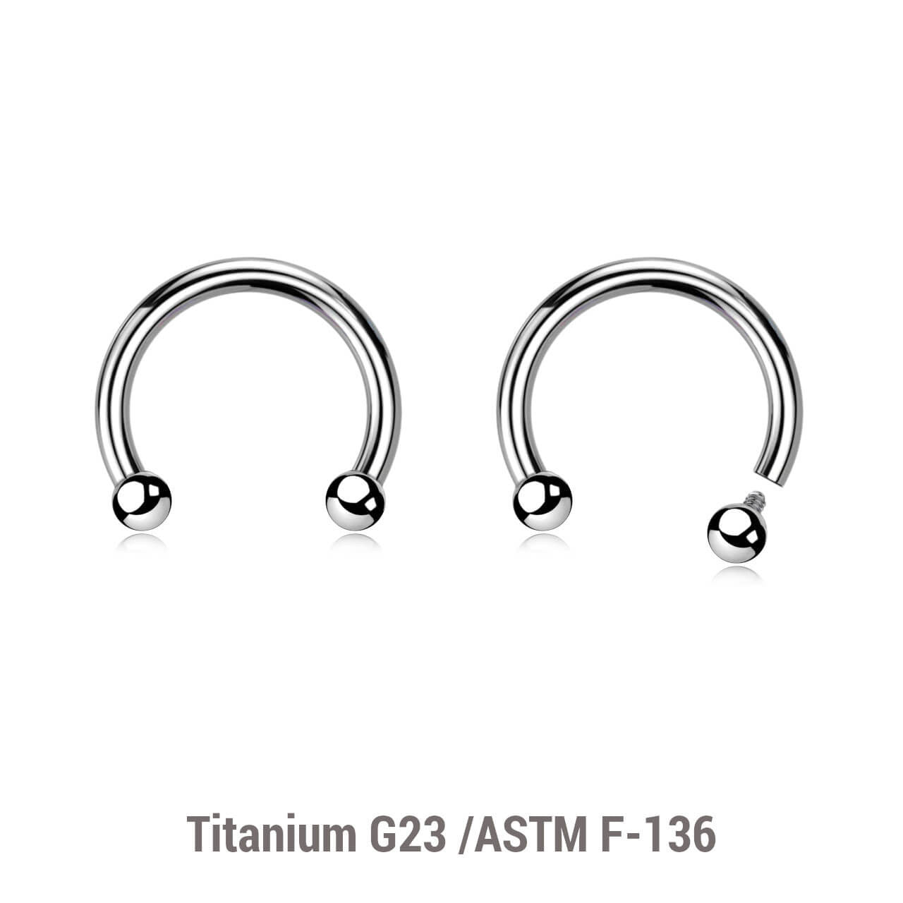 Pack of 10 high polished titanium internally threaded circular barbells, Thickness 1.2mm, Ball size 2mm