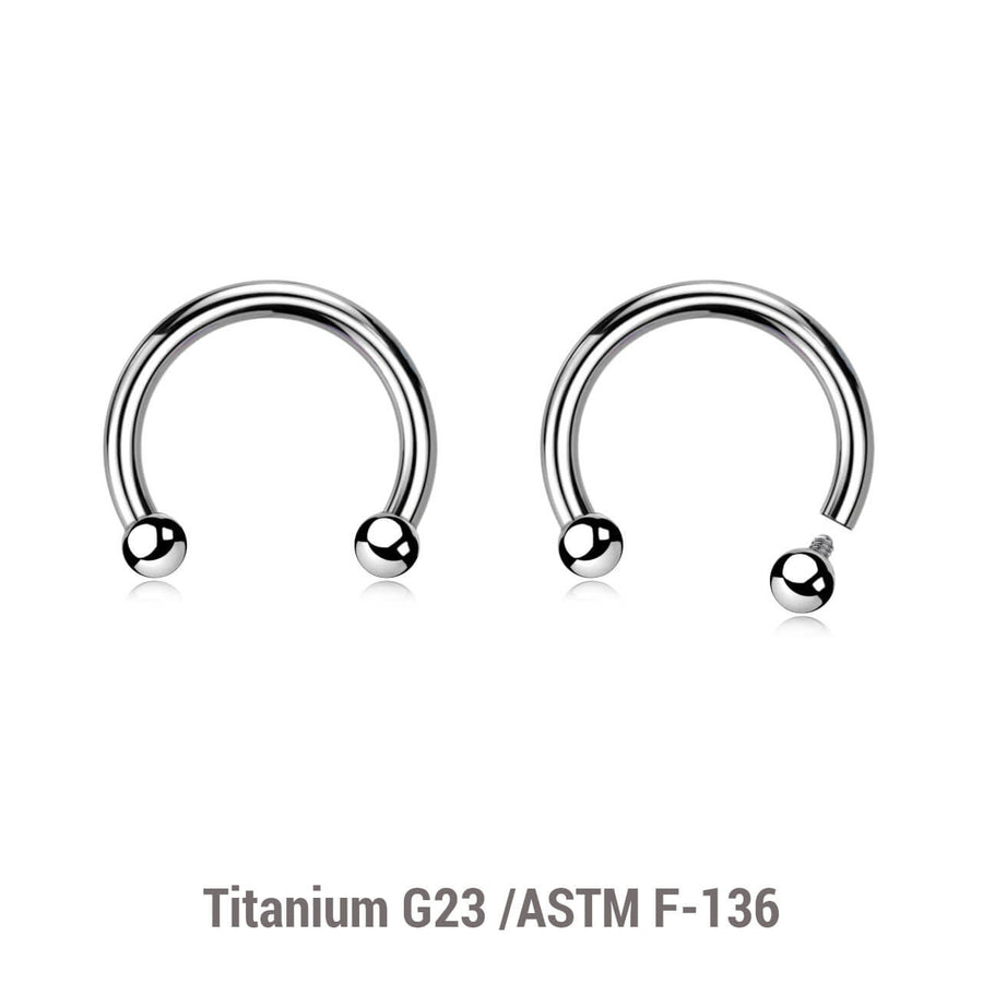 Pack of 10 high polished titanium internally threaded circular barbells, Thickness 1.2mm, Ball size 2mm