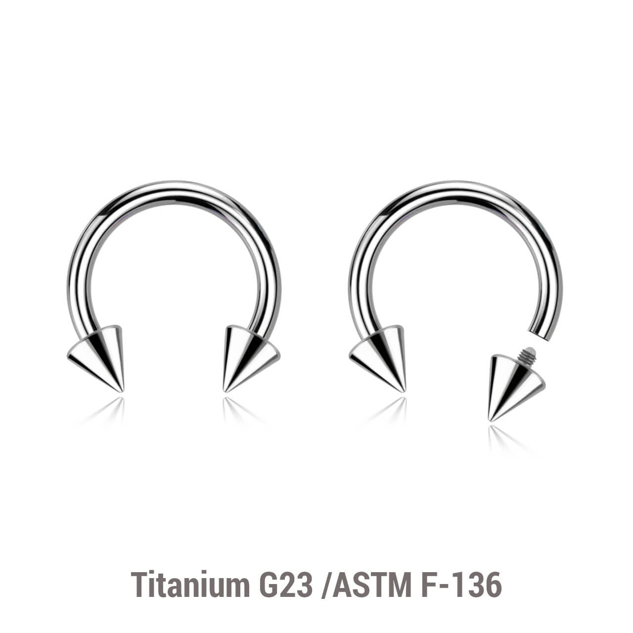 Pack of 10 high polished titanium internally threaded circular barbells, Thickness 1.2mm, Cone size 3mm