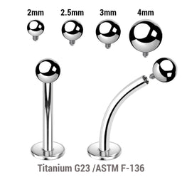 Pack of 10 high polished titanium internally threaded curved labrets, Thickness 1.2mm, with Ball