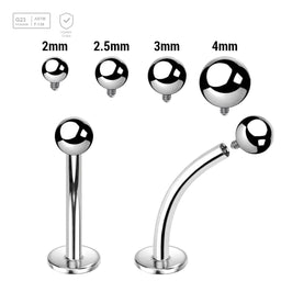 Pack of 10 high polished titanium internally threaded curved labrets, Thickness 1.2mm, with Ball - G23 ASTM F-136 implant grade titanium body jewelry
