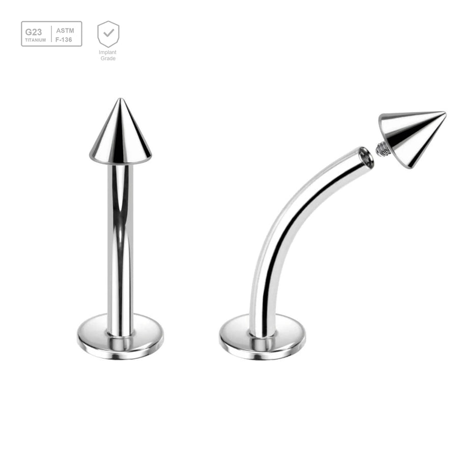 Pack of 10 high polished titanium internally threaded curved labrets, Thickness 1.2mm, with 3mm Cone - G23 ASTM F-136 implant grade titanium body jewelry