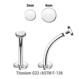 Pack of 10 high polished titanium internally threaded curved labrets, Thickness 1.2mm, with flat round disk tops