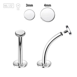 Pack of 10 high polished titanium internally threaded curved labrets, Thickness 1.2mm, with flat round disk tops - G23 ASTM F-136 implant grade titanium body jewelry