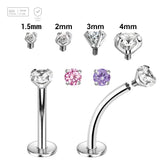 Pack of 10 high polished titanium internally threaded curved labrets, Thickness 1.2mm, with prong set CZ stones - G23 ASTM F-136 implant grade titanium body jewelry