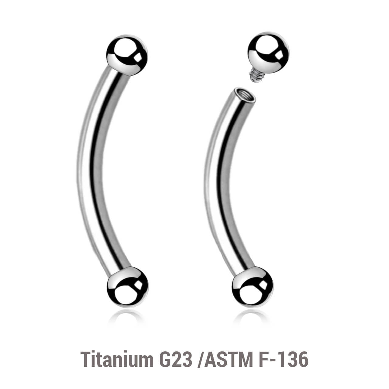 Pack of 10 high polished titanium internally threaded eyebrow bananas, Thickness 1.2mm, Ball size 2mm