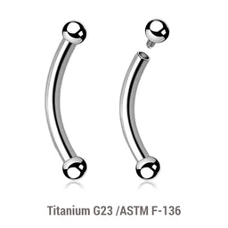 Pack of 10 high polished titanium internally threaded eyebrow bananas, Thickness 1.2mm, Ball size 2mm