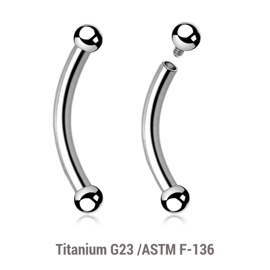 Pack of 10 high polished titanium internally threaded eyebrow bananas, Thickness 1.2mm, Ball size 2mm