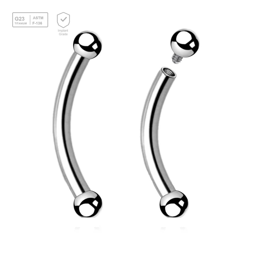 Pack of 10 high polished titanium internally threaded eyebrow bananas, Thickness 1.2mm, Ball size 2mm - G23 ASTM F-136 implant grade titanium body jewelry