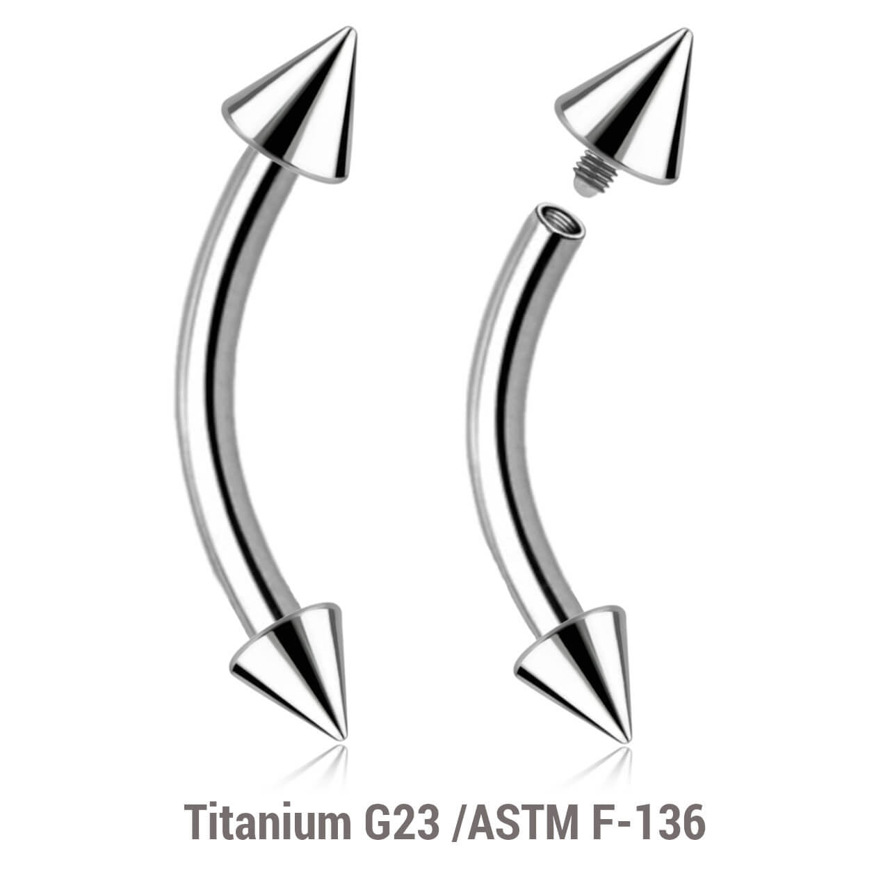 Pack of 10 high polished titanium internally threaded eyebrow bananas, Thickness 1.2mm, Cone size 3mm