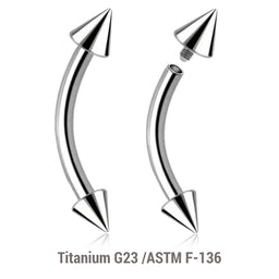 Pack of 10 high polished titanium internally threaded eyebrow bananas, Thickness 1.2mm, Cone size 3mm