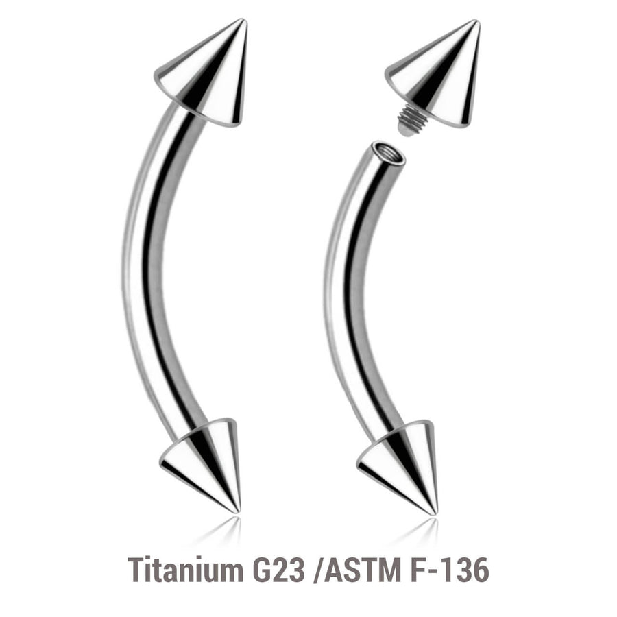 Pack of 10 high polished titanium internally threaded eyebrow bananas, Thickness 1.2mm, Cone size 3mm