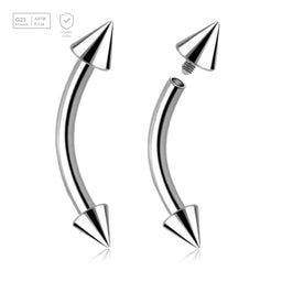 Pack of 10 high polished titanium internally threaded eyebrow bananas, Thickness 1.2mm, Cone size 3mm - G23 ASTM F-136 implant grade titanium body jewelry