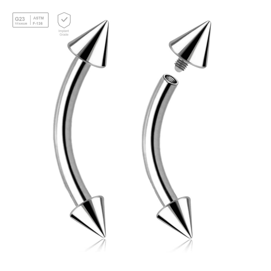 Pack of 10 high polished titanium internally threaded eyebrow bananas, Thickness 1.2mm, Cone size 3mm - G23 ASTM F-136 implant grade titanium body jewelry