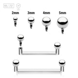 Pack of 5 high polished titanium internally threaded flat surface barbells with a 90 degree angle and 2mm height, thickness 1.6mm and plain balls - G23 ASTM F-136 implant grade titanium body jewelry