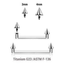 Pack of 5 high polished titanium internally threaded flat surface barbells with a 90 degree angle and 2mm height, thickness 1.6mm and plain cones