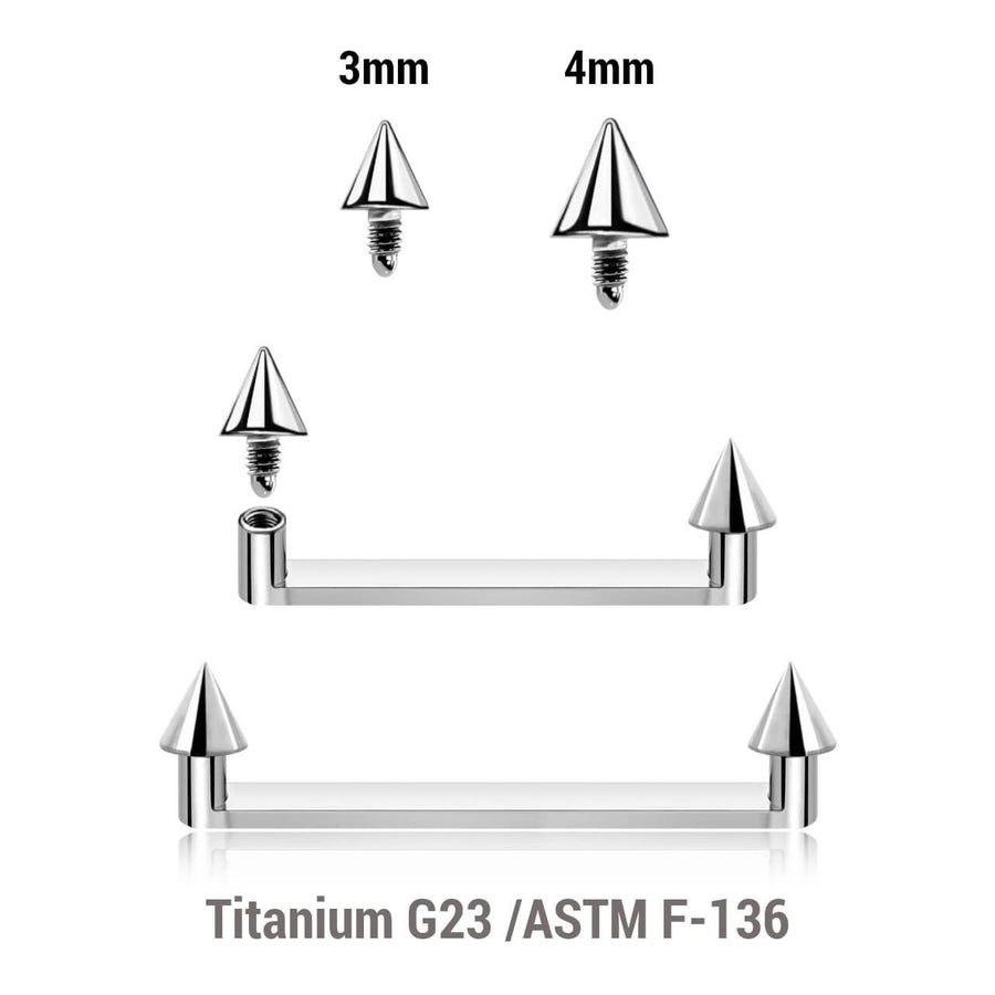Pack of 5 high polished titanium internally threaded flat surface barbells with a 90 degree angle and 2mm height, thickness 1.6mm and plain cones